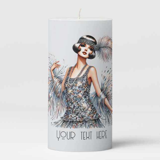 Elegant Art deco add text lady  Pillar Candle (Front)