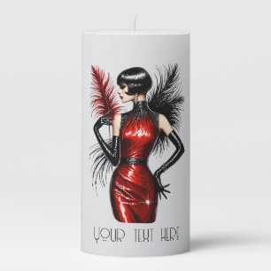 Elegant Art deco add text lady  Pillar Candle