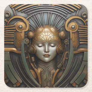 Elegant Art Deco Art Nouveau Silver Gold Metal Square Paper Coaster
