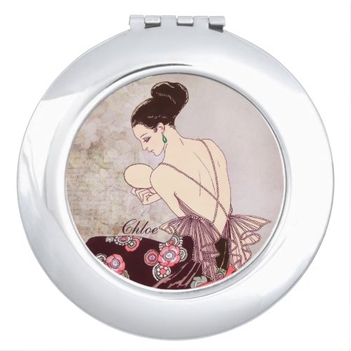 Elegant Art Deco Barbier French Fashion Ad Compact Mirror