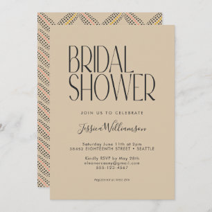 Elegant Art Deco Beige Black Text Bridal Shower Invitation