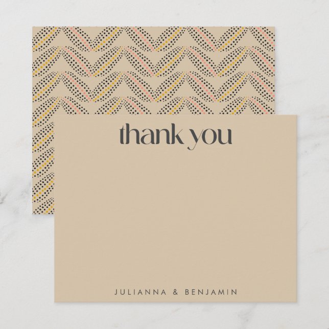 Elegant Art Deco Beige Brown Custom Name Wedding Thank You Card (Front/Back)