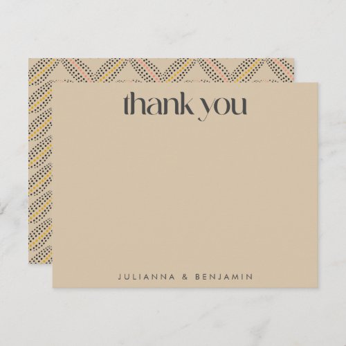 Elegant Art Deco Beige Brown Custom Name Wedding Thank You Card