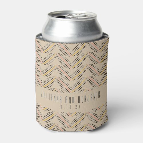 Elegant Art Deco Beige Geometric Custom Wedding  Can Cooler