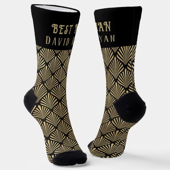 Elegant Art Deco Best Man Monogram Wedding Socks (Angled)
