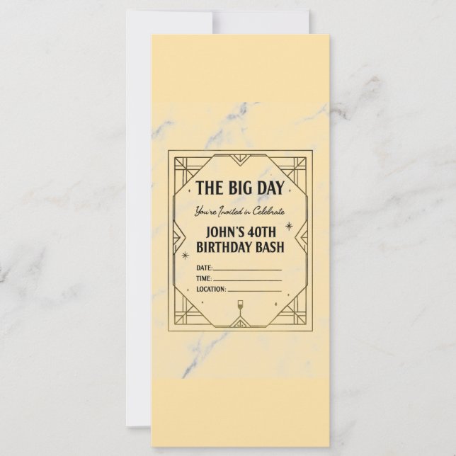 Elegant Art Deco Birthday Invitation on Marble Bac (Front)