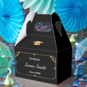 Elegant Art Deco Black and Gold Graduation Favor Boxes