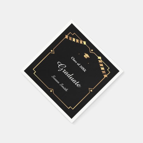 Elegant Art Deco Black and Gold Graduation Napkins