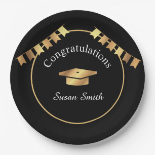 Elegant Art Deco Black and Gold Graduation Paper Plates