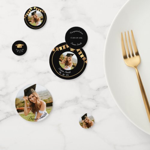 Elegant Art Deco Black and Gold Graduation Photo Confetti