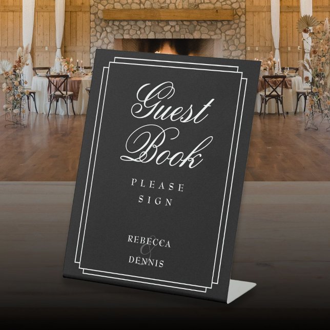 Elegant Art Deco Black And White Guest Book Pedestal Sign (Elegant Art Deco Black And White Guest Book Pedestal Sign)