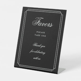 Elegant Art Deco Black And White Script Favors Pedestal Sign