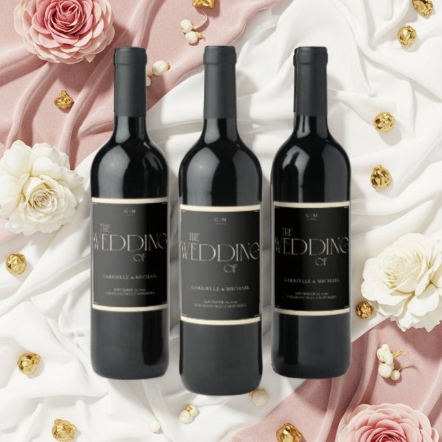 Elegant Art Deco Black Cream Old Money Style Wine Label (Creator Uploaded)