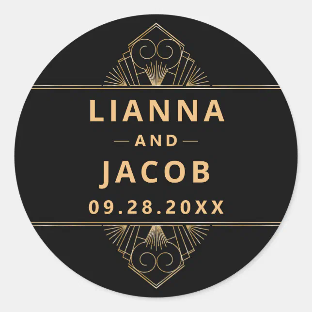 Elegant Art Deco Black Gold Classic Round Sticker | Zazzle