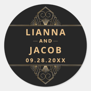 Elegant Art Deco Black Gold Classic Round Sticker