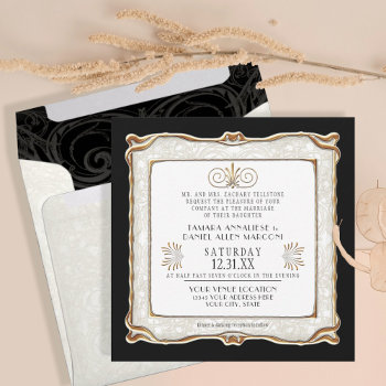 Elegant Art Deco Black Gold Nouveau Gatsby Wedding Invitation by ModernStylePaperie at Zazzle