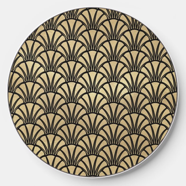 Elegant Art Deco Black Gold Wireless Charger (Front)