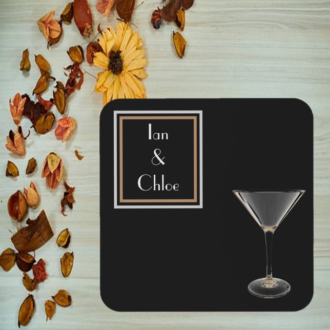 Elegant Art Deco Black Martini Glass Beverage Coaster (Creator Uploaded)