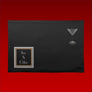 Elegant Art Deco Black Martini Glass Cloth Placemat