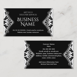 Elegant Art Deco Black Silver Floral Business Card