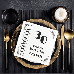 Elegant Art Deco Black & White 30th Birthday Party Napkins