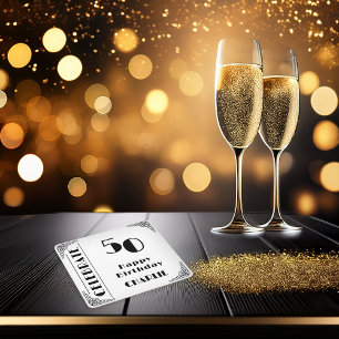 Elegant Art Deco Black & White 50th Birthday Party Square Paper Coaster