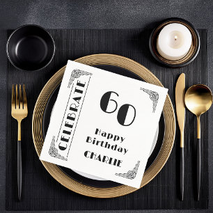 Elegant Art Deco Black & White 60th Birthday Party Napkins
