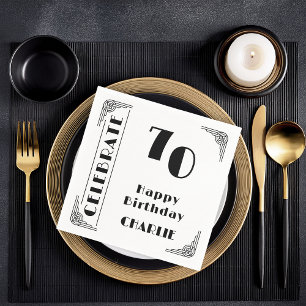 Elegant Art Deco Black & White 70th Birthday Party Napkins