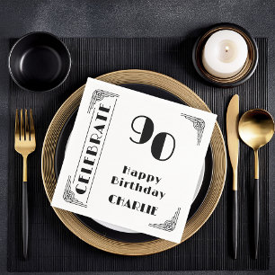 Elegant Art Deco Black & White 90th Birthday Party Napkins