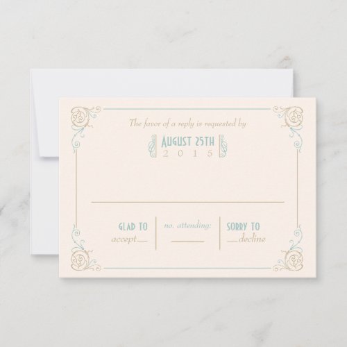 Elegant Art Deco Blue &amp; Cream RSVP Cards