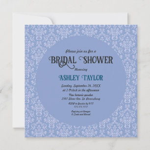 Elegant Art Deco Blue Damask Formal Bridal Shower Invitation