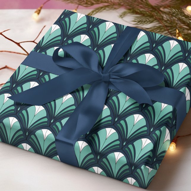 Elegant Art Deco Blue Green Luxury Vintage Pattern Wrapping Paper (Creator Uploaded)
