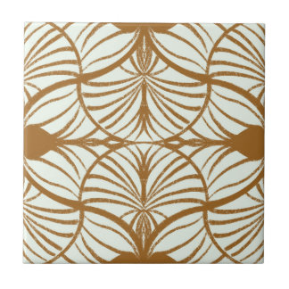 Elegant Art Deco Brown & Mint Gouache Scallops Ceramic Tile