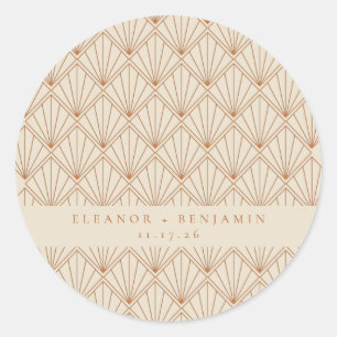 Elegant Art Deco Burnt Orange Custom Wedding Classic Round Sticker