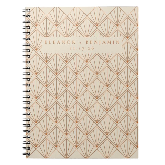 Elegant Art Deco Burnt Orange Custom Wedding  Notebook (Front)