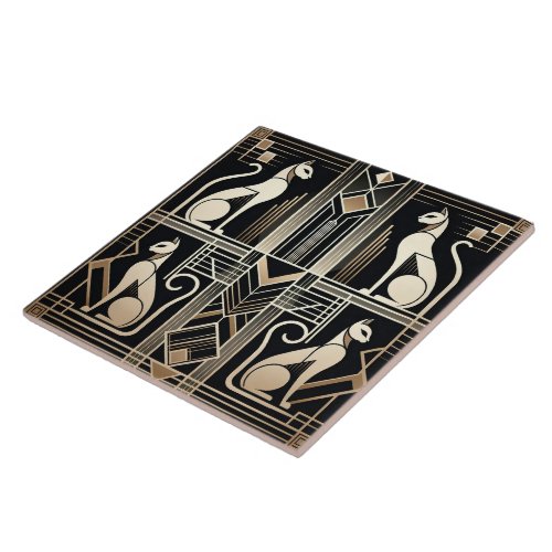 Elegant Art Deco cat  Ceramic Tile