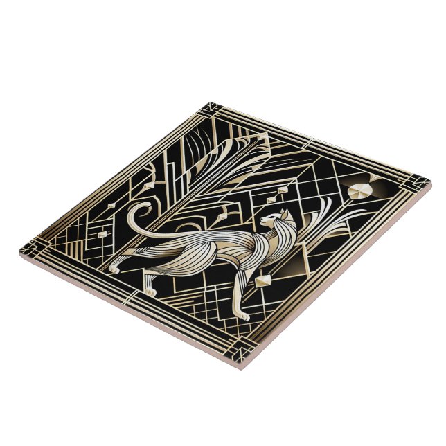 Elegant Art Deco cat  Ceramic Tile (Side)