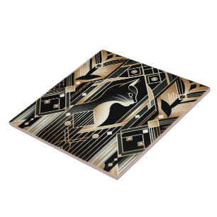 Elegant Art Deco cat Ceramic Tile