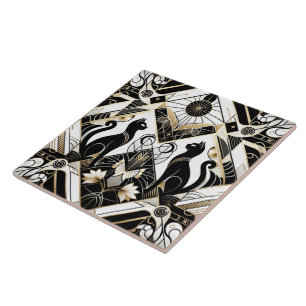 Elegant Art Deco cat Ceramic Tile
