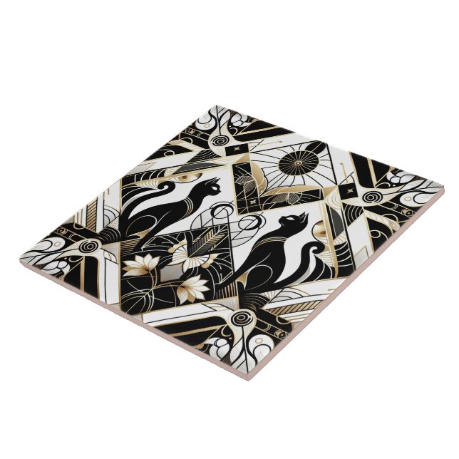 Elegant Art Deco cat Ceramic Tile (Side)