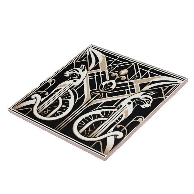 Elegant Art Deco cat  Ceramic Tile (Side)