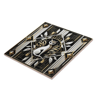 Elegant Art Deco cat  Ceramic Tile
