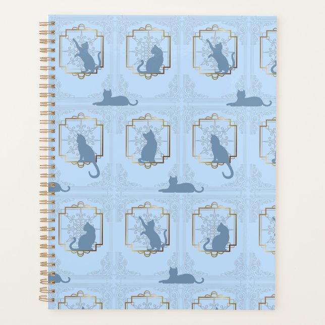 Elegant Art Deco Cats - Blue Planner (Front)