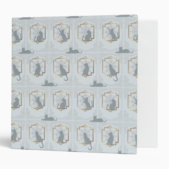 Elegant Art Deco Cats - Light Gray 3 Ring Binder (Front/Inside)