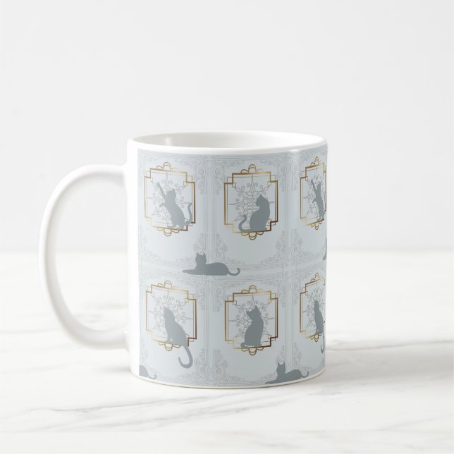 Elegant Art Deco Cats - Light Gray Coffee Mug (Left)