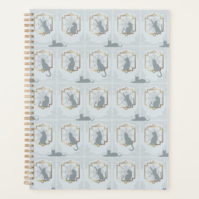 Elegant Art Deco Cats - Light Gray Planner (Front)