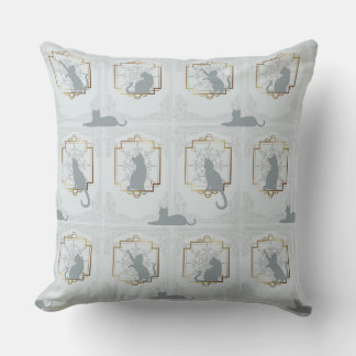 Elegant Art Deco Cats - Light Gray Throw Pillow