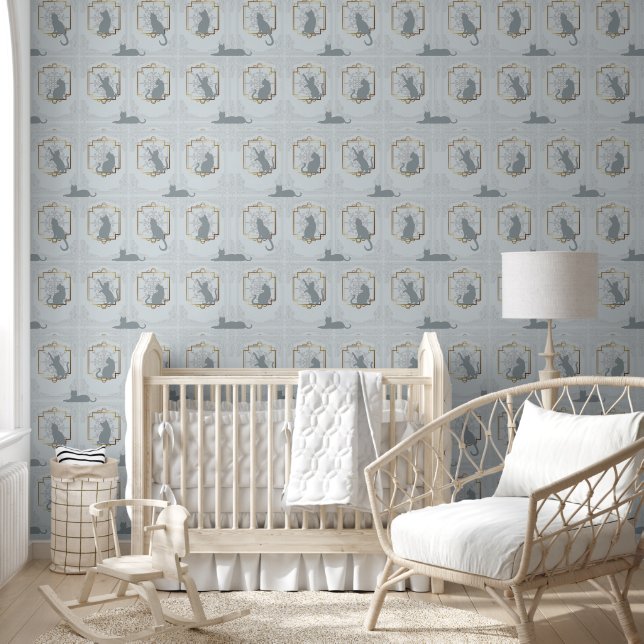 Elegant Art Deco Cats - Light Gray Wallpaper (Kids)