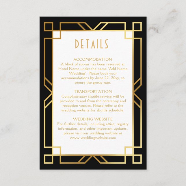 Elegant Art Deco Classic Gold Black Enclosure Card (Front)