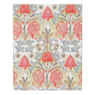 Elegant Art Deco Coral Red Flowers Pattern Faux Canvas Print